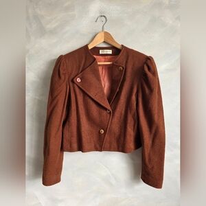 Rust Color Vtg Crop Wool Blazer fea Puff Sleeve Sz 12 Jack.Winter